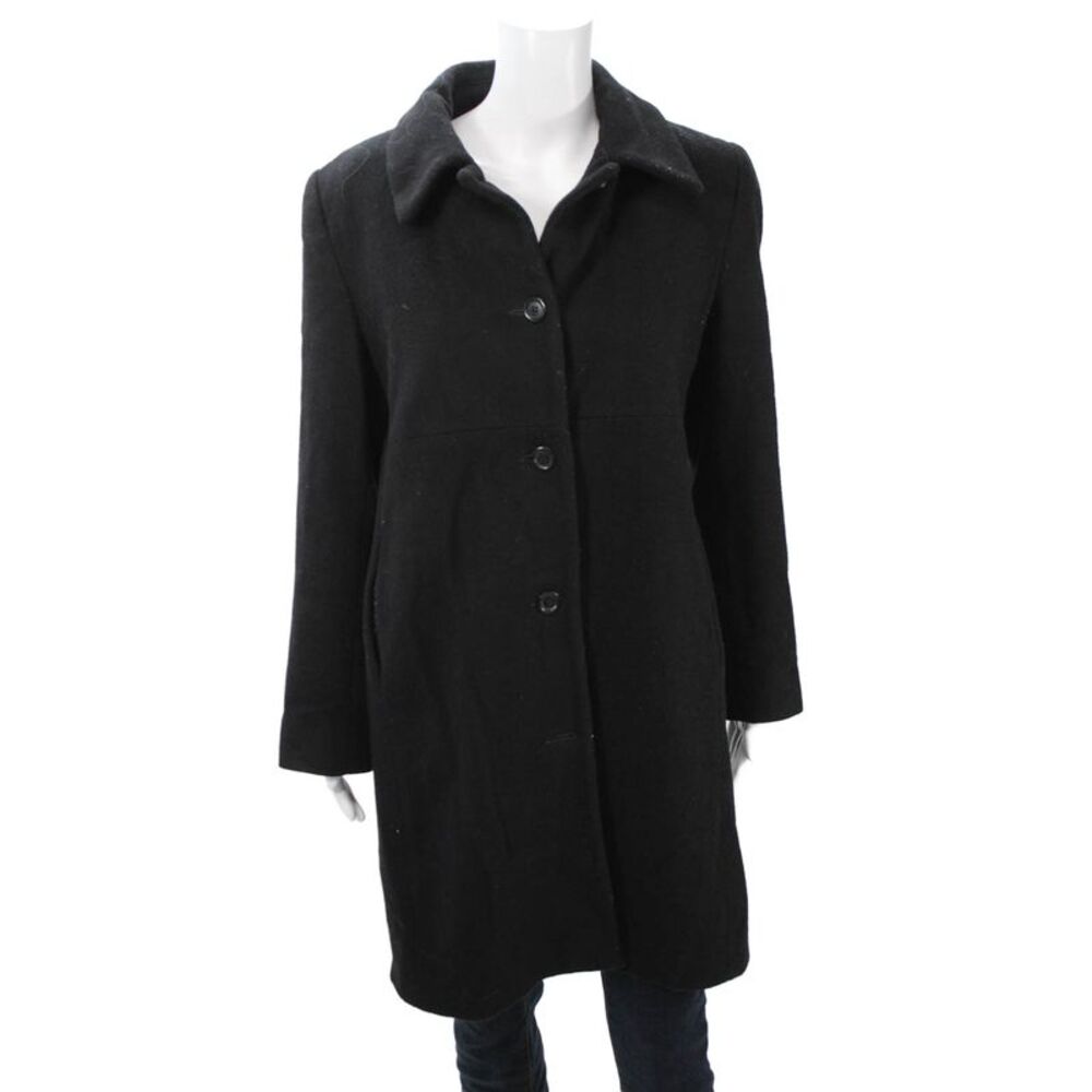 Steve by Searle Womens Black Cashmere Blend Overcoat Button Collared Size M